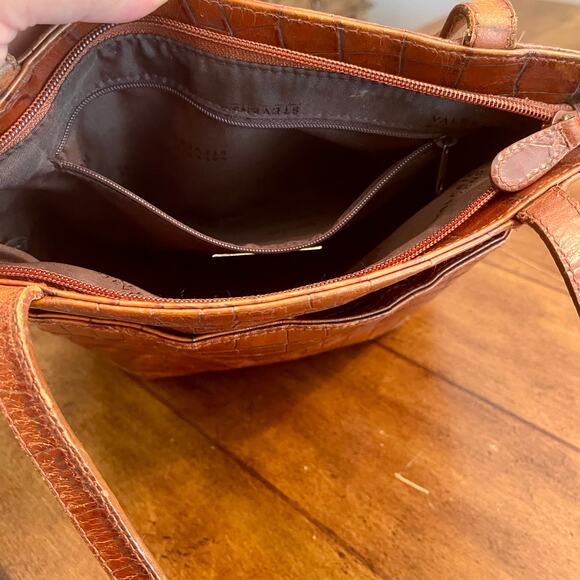 Valerie Stevens Alligator Embossed Handbag Brown Leather 0.01=S-1495 - Picture 6 of 11